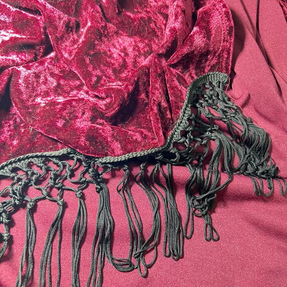 Vintage Y2K Wet Seal Burgundy Crushed Velvet Fringe Open Jacket Boho Chic Party - Picture 9 of 10